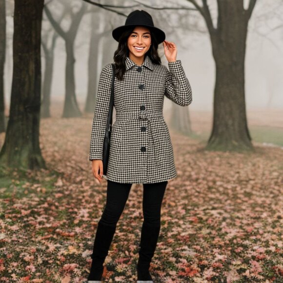 ROXY Outwear Peacoat Mid-Long Single Breasted Plaid Coat Winter Jacket Medium - Picture 1 of 12